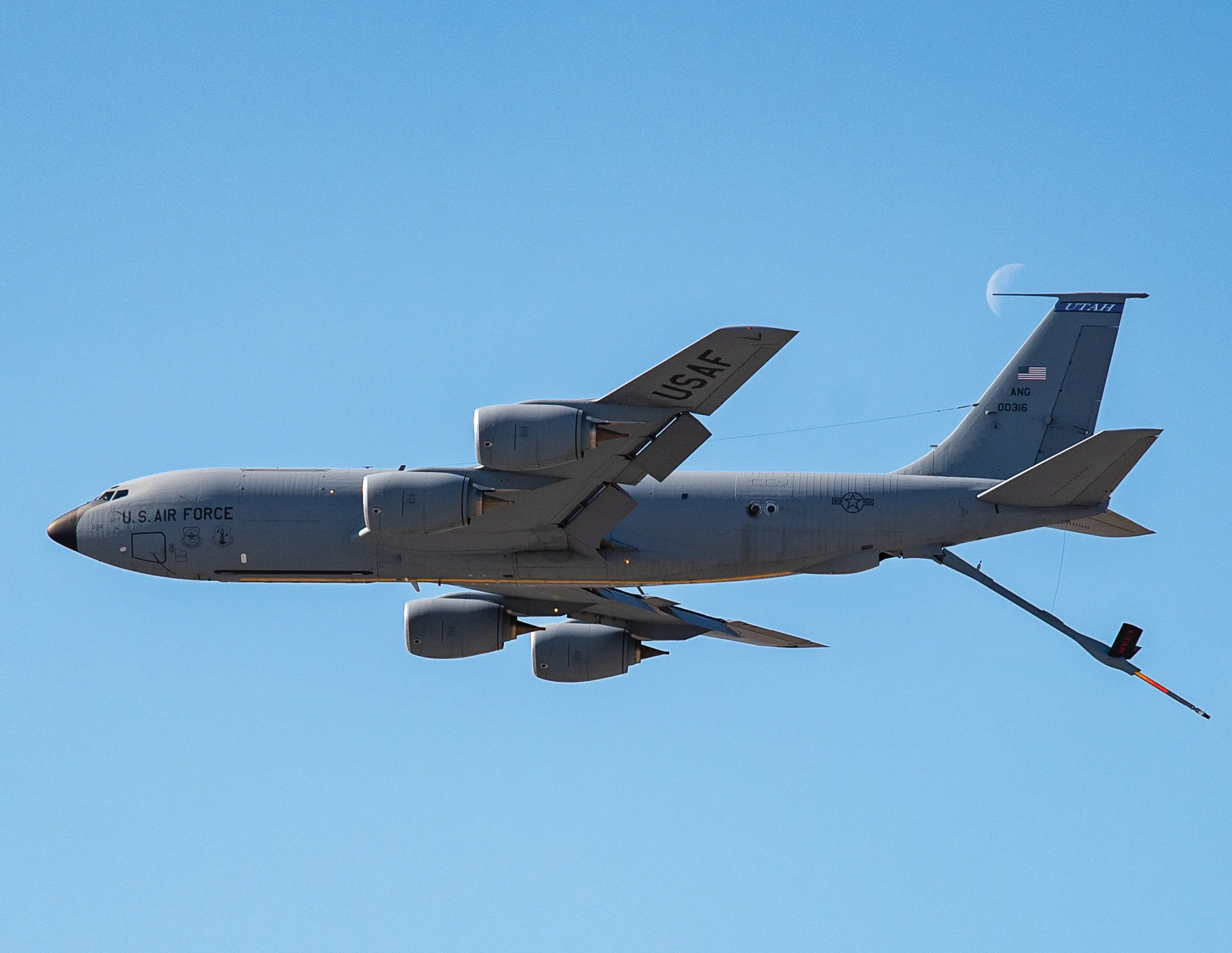 An Air Force KC135 plane in the air