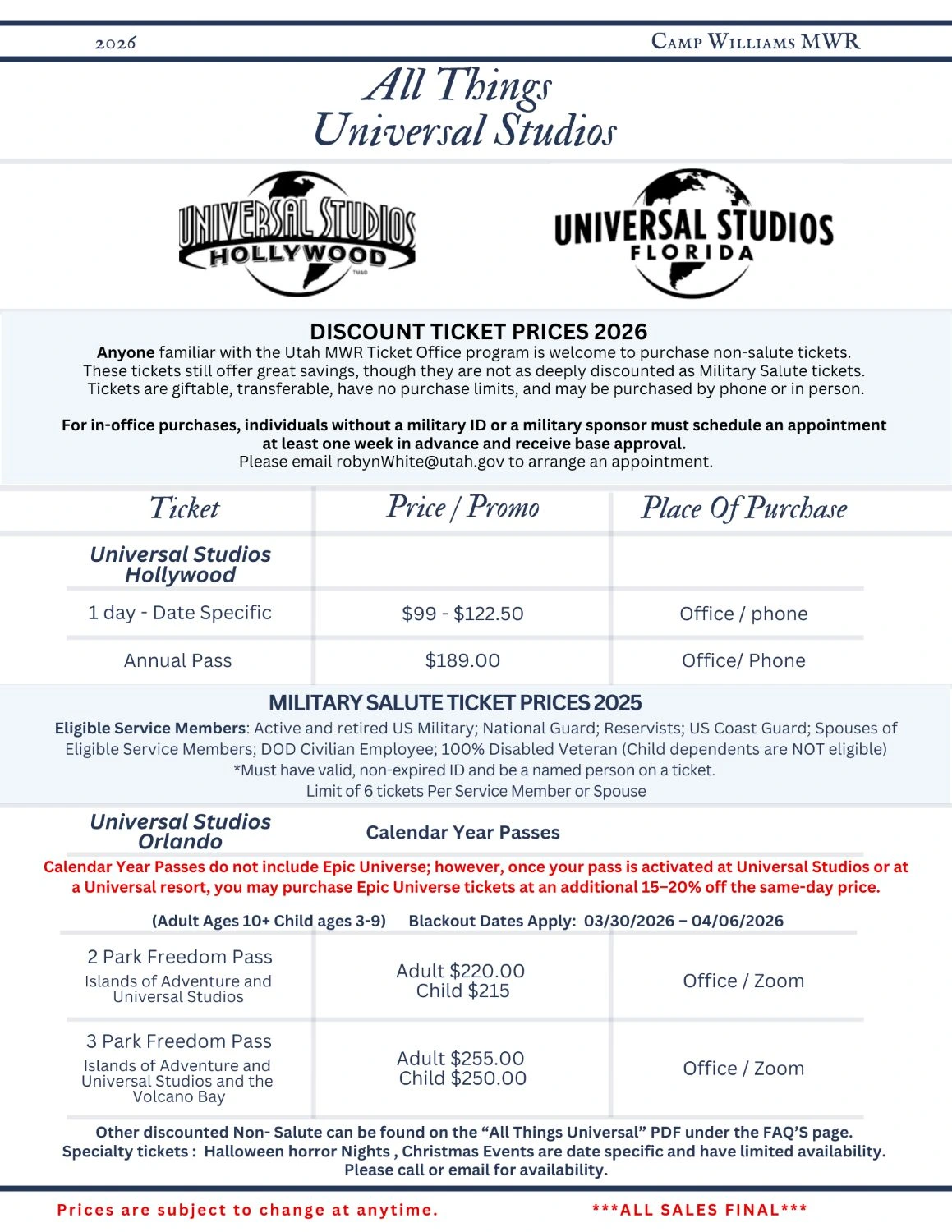 Page one of Universal Studios Discounts