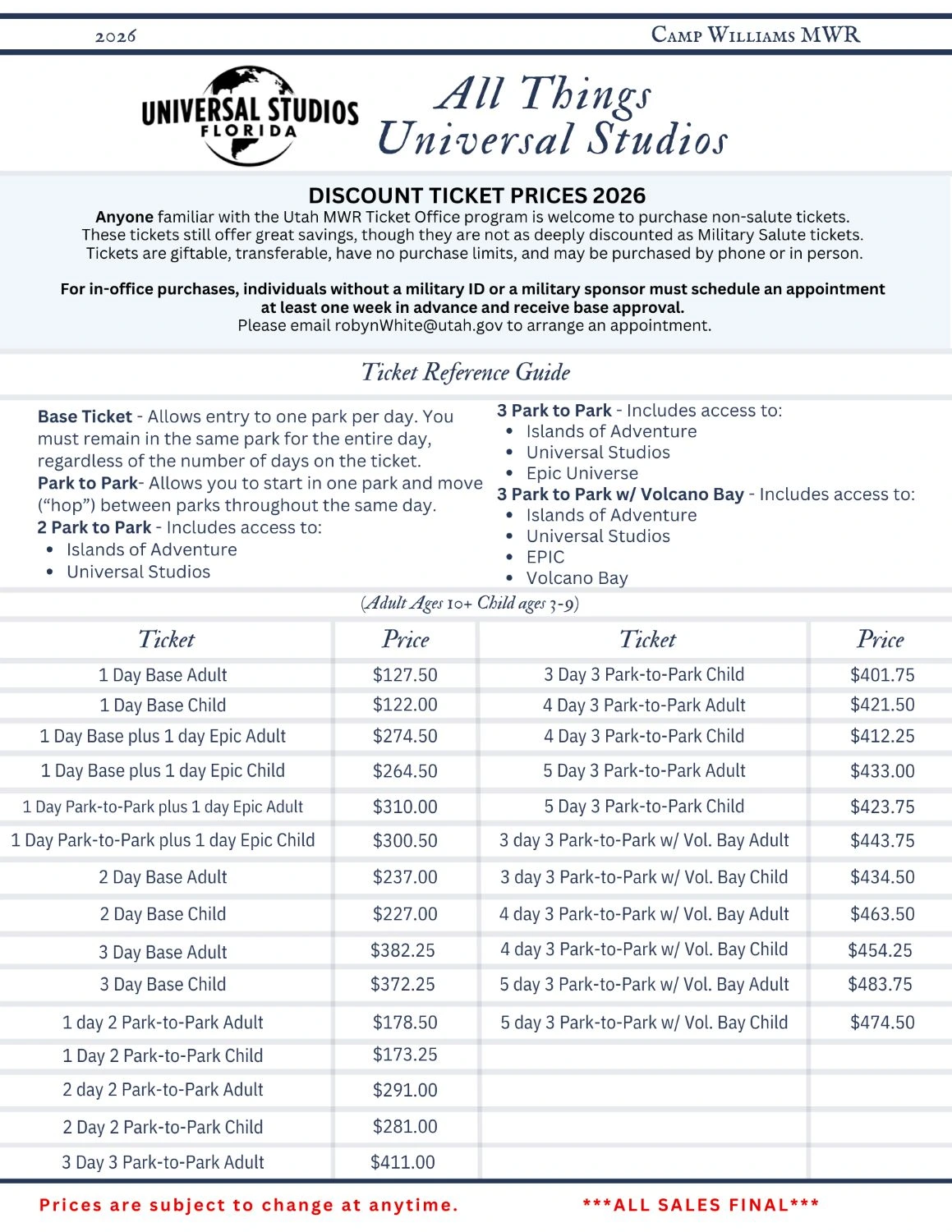 Page two of Universal Studios Discounts