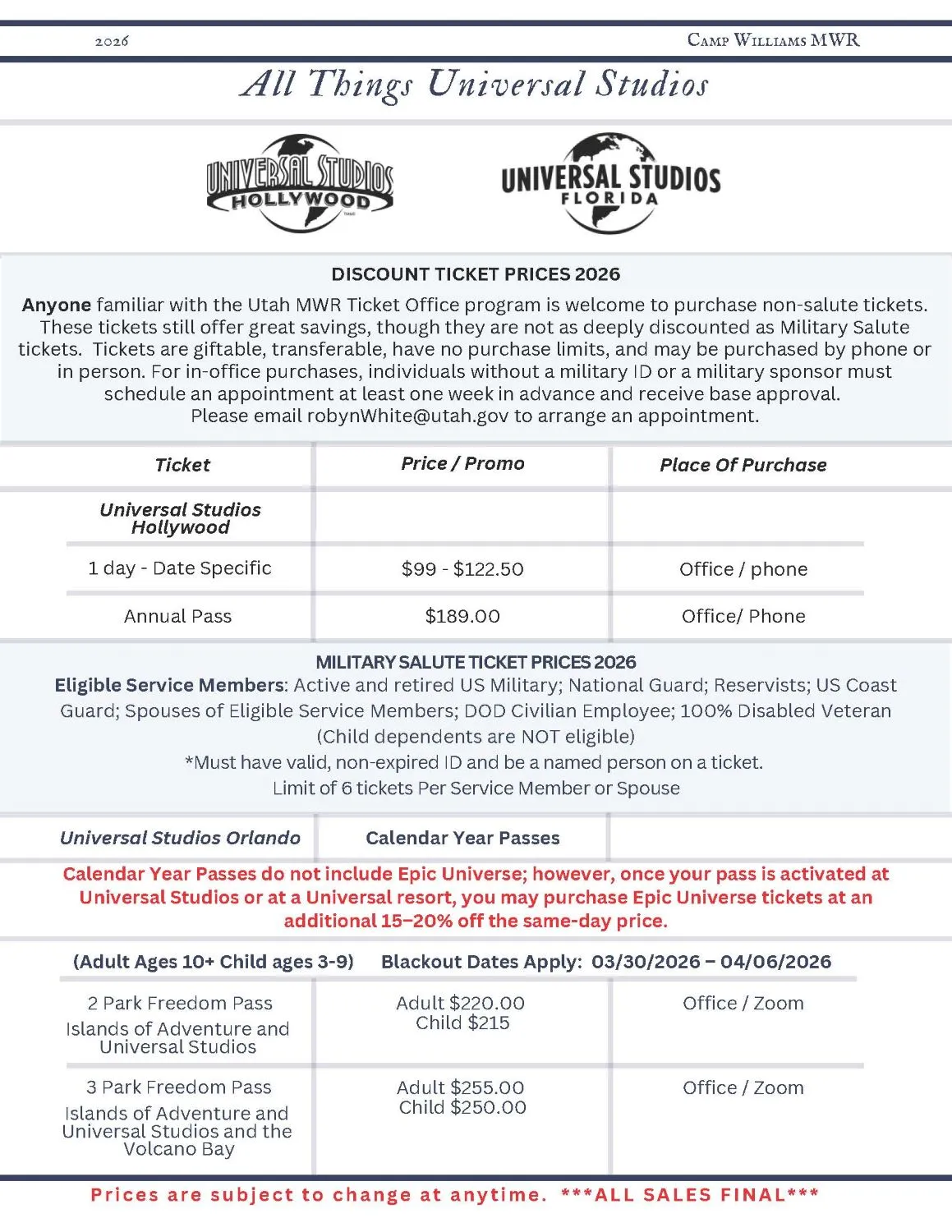 All Things Universal Studios military discounts tickets page 1
