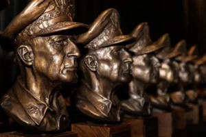 Row of bronze soldier heads