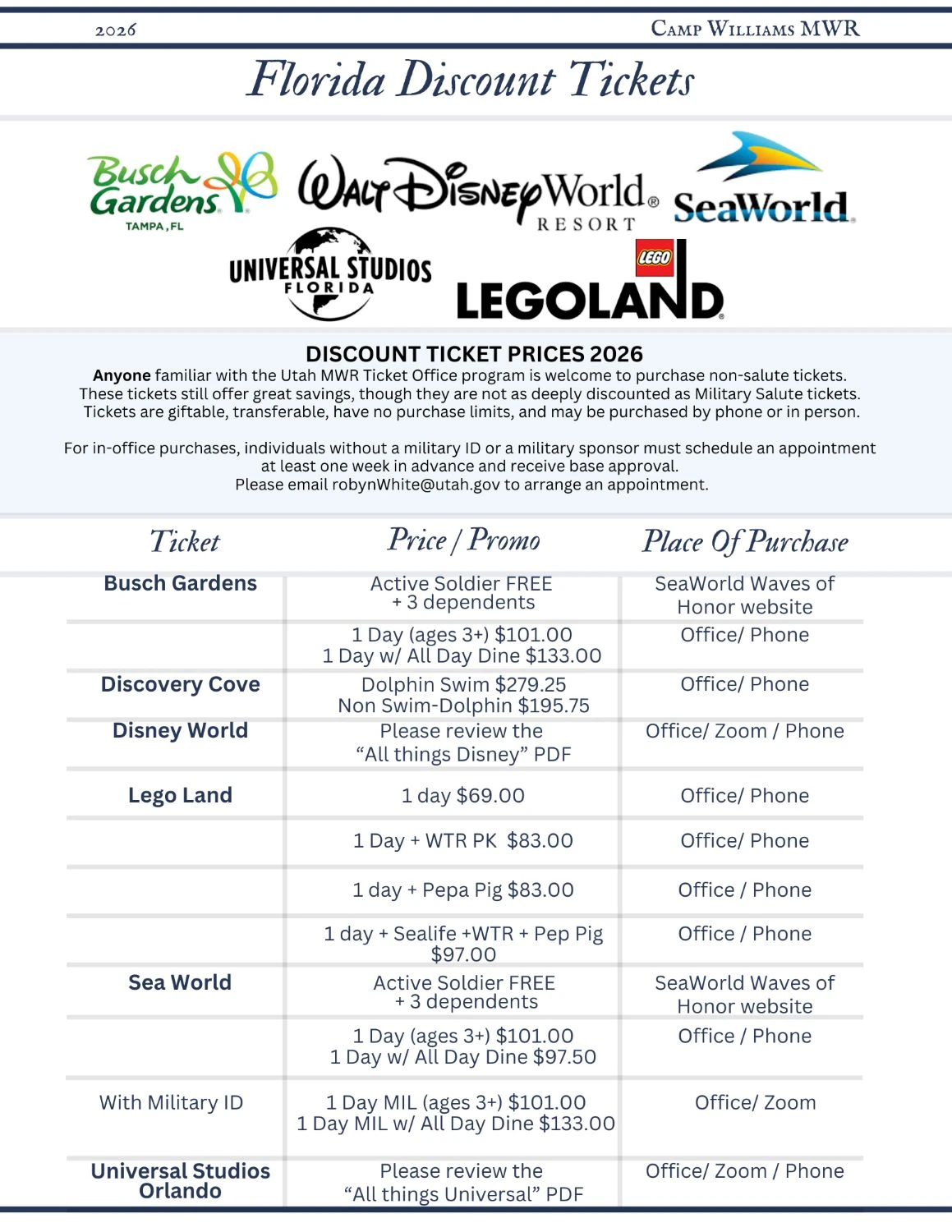 2026 Florida Discount tickets flyer