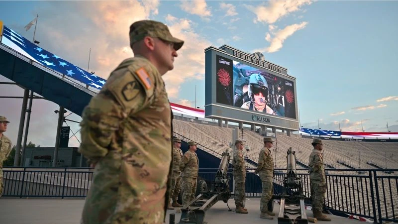 Soldiers standing in Stadium of Fire