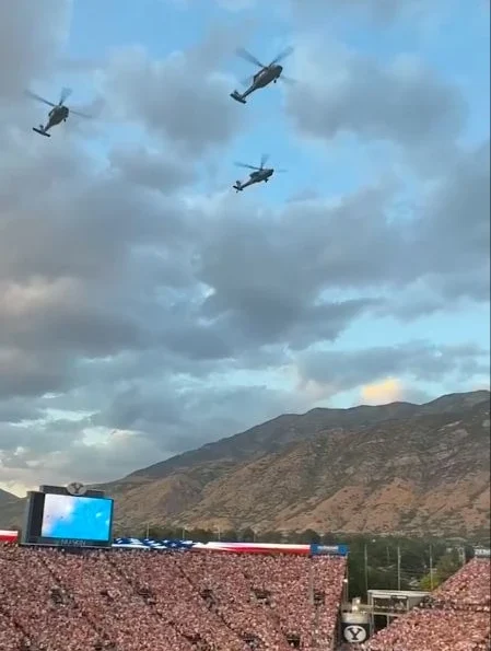 helicopters flying above Stadium of Fire