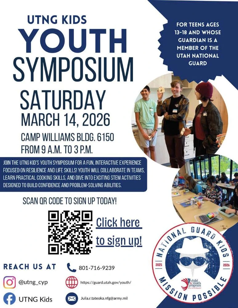 UTNG Kids Youth Symposium on March 14 at Camp Williams in Building 6150 from 9 a.m. to 3 p.m.