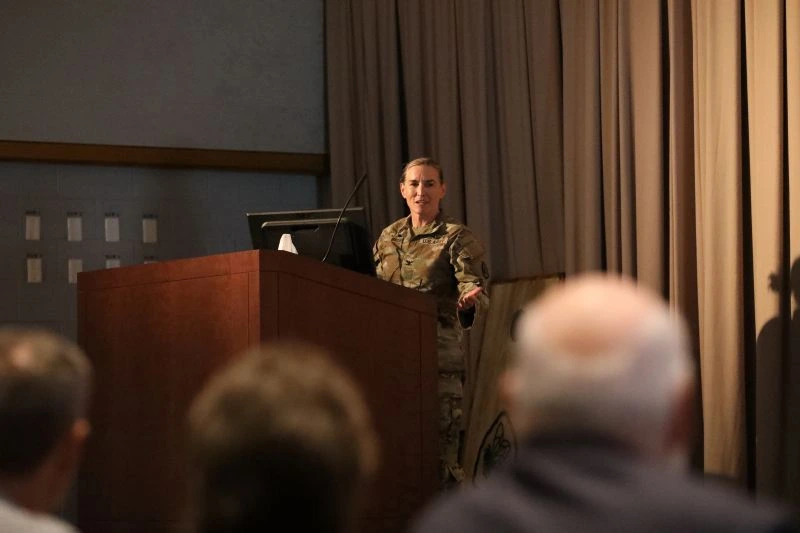 col brown giving her speech