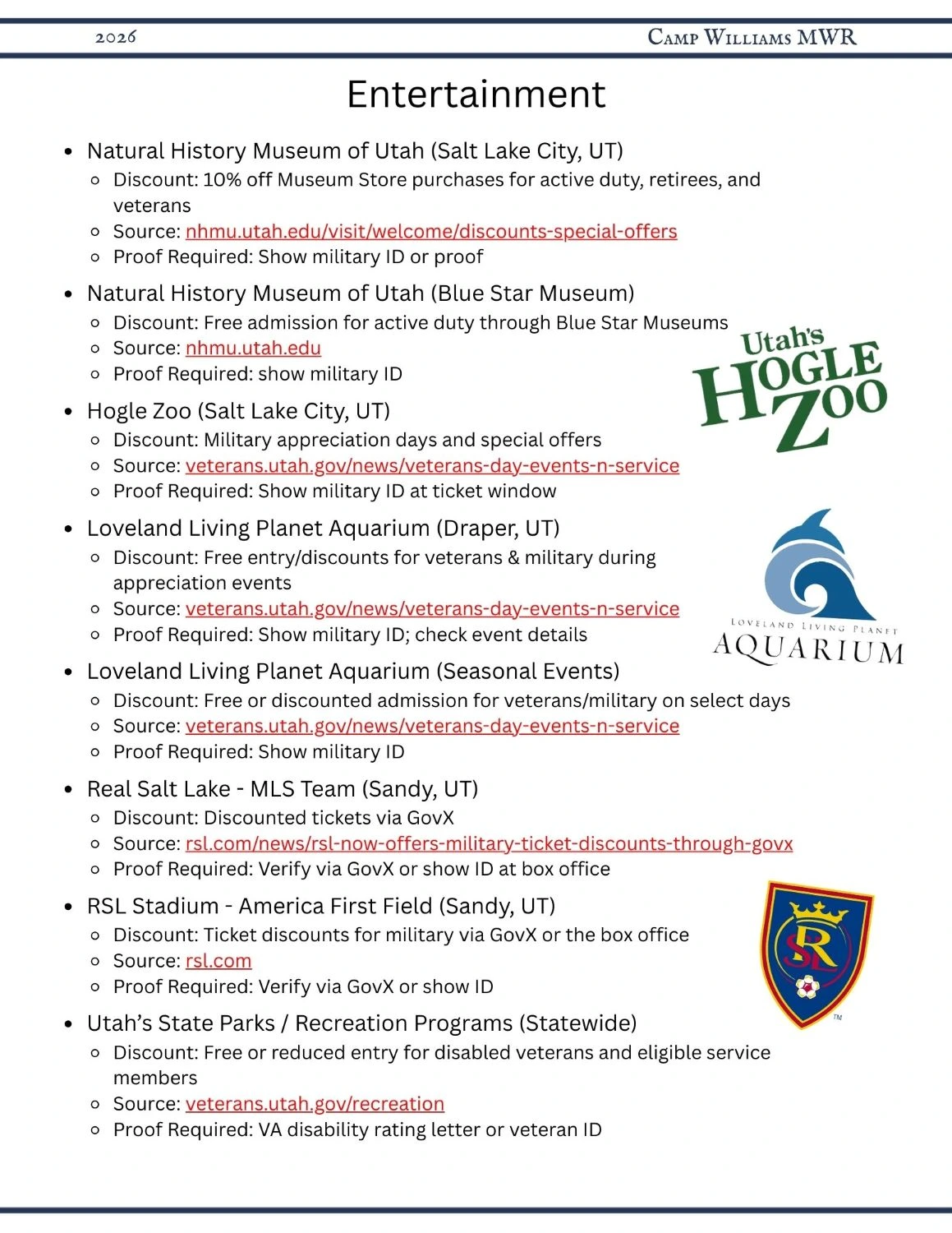 Entertainment Local Military Discount page