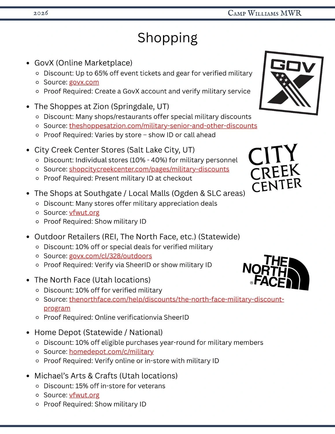 Shopping Local Military Discount Page