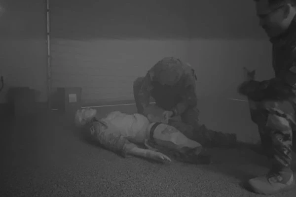 Utah National Guard Airmen perform medical evacuation training at the Medical Simulation Training Center on Camp Williams