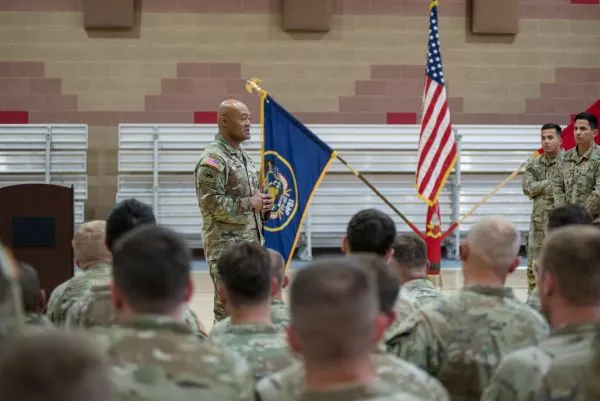 A high-ranking military official speaking to Soldiers