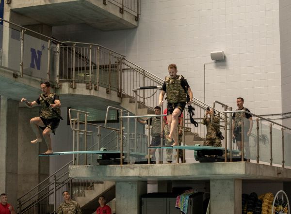 soldiers diving